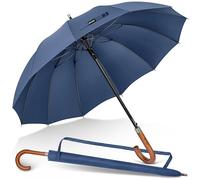 KEYHOT Paraguas Grande - XL guarda chuva grande de Madera con Mango en J Paraguas Resistente al Viento de Apertura Automática para Hombres Mujeres （Azul zafiro）