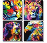 KEYIFA 4 Pack Pintar por Numeros Adultos con Marco, DIY Animales Coloridos Colorear por Numeros Kit Adultos, Paint by Numbers Pintura Acrilica Cuadros, Decoración del Hogar 20x20cm