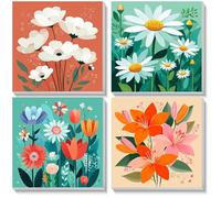 KEYIFA 4 Pack Pintar por Numeros Adultos con Marco, DIY Flores Colorear por Numeros Kit Adultos, Paint by Numbers Pintura Acrilica Cuadros, Decoración del Hogar 20x20cm