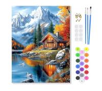 KEYIFA Bosque de Montaña Pintar por Numeros Adultos con Marco, Paint by Number Kits con Pinceles y Acrílico, DIY Pintura al óleo Colorear Lienzo Manualidades, Decoración del Hogar 20x30cm