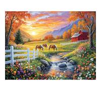 KEYIFA Pintar por Numeros Adultos, Atardecer en un PradoPaint by Number Kits con Pinceles y Pigmento Acrílico, DIY Pintura al óleo Colorear Lienzo Manualidades, Decoración del Hogar 40x30CM