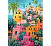 KEYIFA Pintar por Numeros Adultos, Colorido Pueblo de Montaña Paint by Number Kits con Pinceles y Pigmento Acrílico, DIY Pintura al óleo Colorear Lienzo Manualidades, Decoración del Hogar 30x40CM
