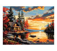 KEYIFA Pintar por Numeros Adultos, Crepúsculo en el Lago Paint by Number Kits con Pinceles y Pigmento Acrílico, DIY Pintura al óleo Colorear Lienzo Manualidades, Decoración del Hogar 40x30CM