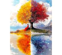 KEYIFA Pintar por Numeros Adultos, Cuatro Estaciones Árbol Paint by Number Kits con Pinceles y Pigmento Acrílico, DIY Pintura al óleo Colorear Lienzo Manualidades, Decoración del Hogar 30x40cm