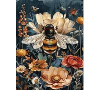 KEYIFA Pintar por Numeros Adultos, Flores Antiguas y Abejorros Paint by Number Kits con Pinceles y Pigmento Acrílico, DIY Pintura al óleo Colorear Lienzo Manualidades, Decoración del Hogar 30x40CM