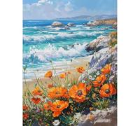 KEYIFA Pintar por Numeros Adultos, Paint by Number Kits con Pinceles y Pigmento Acrílico, DIY Flores junto al mar Pintura al óleo Colorear Lienzo Manualidades, Decoración del Hogar 30x40CM