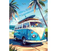 KEYIFA Playa Coche Pintar por Numeros Adultos, Paint by Number Kits con Pinceles y Pigmento Acrílico, DIY Pintura al óleo Colorear Lienzo Manualidades, Decoración del Hogar 30x40cm