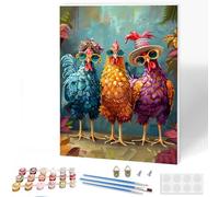 KEYIFA Pollo Colorido Pintar por Numeros Adultos con Marco, Paint by Number Kits con Pinceles y Pigmento Acrílico, DIY Pintura al óleo Colorear Lienzo Manualidades, Decoración del Hogar 30x40cm