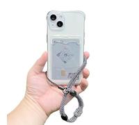 Keyihan Funda Cartera Tarjetero para iPhone 13 con Práctico Ajustable Collar Correa de Cuello Cordón,Carcasa con Ranura Tarjeta + Cuerda,Transparente Suave Slim Cuatro Esquinas Anti-Caídas Airbag
