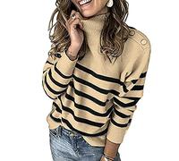 KeYIlowys SuéTer De OtoñO/Invierno Jersey De Cuello Alto con Correa para El Hombro SuéTer A Rayas Abotonado Mujer