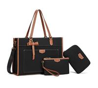 Keyli 3 bolsas para portátil para mujer, de lona, 40 cm, bolsas de trabajo, maletín grande para ordenador,para negocios, bandolera, bolso, Negro_3 unidades.