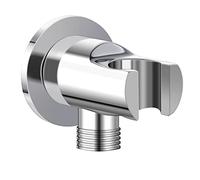 Keymark Arco de conexión de pared con soporte de ducha, cromado, conector de manguera de latón con soporte de ducha de pared, conexión de pared con soporte para cabezal de ducha G 1/2 pulgadas, arco