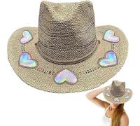 KeyoGoS Cowgirl Straw Prism Hat, Cosmic Cowboy Straw Prism Hat,Handmade Celestial Ha t Cosmic Cowboy Tan Beach Rainbow Moon and Stars, A03, Talla única