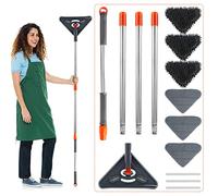 Keyohome - Fregona de limpieza ajustable giratoria de 360 °, fregona triángulo, con varilla telescópica, escoba de limpieza de microfibra para techo, ventana de pared, con 6 paños de repuesto