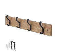 keypak Perchero minimalista de pared, 4 ganchos en una elegante base de madera moderna para pared y puerta, todas las fijaciones incluidas (negro mate/efecto ceniza)