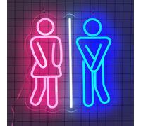 KEYQEEN Cartel de neón para baño, letreros de neón LED Regulables para la Entrada de los baños de Tiendas, Bares y restaurantes, decoración de Pared para aseos,Female Left,45x40cm
