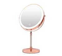 KEYQEEN Espejo de Maquillaje de pie Iluminado, Espejo de tocador con Aumento 10X, Espejo de Afeitar LED de Escritorio de Doble Cara con atenuación de Carga USB,Rose Gold