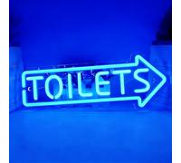 KEYQEEN Letrero de neón con Flecha apuntando a la Derecha para el baño, letreros de neón LED USB Regulables para decoración de Paredes de baños de Tiendas y centros comerciales,Azul,40x16cm