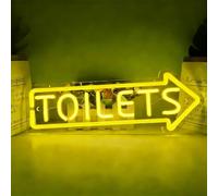 KEYQEEN Letrero de neón con Flecha apuntando a la Derecha para el baño, letreros de neón LED USB Regulables para decoración de Paredes de baños de Tiendas y centros comerciales,Amarillo,45x18cm