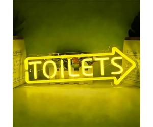 KEYQEEN Letrero de neón con Flecha apuntando a la Derecha para el baño, letreros de neón LED USB Regulables para decoración de Paredes de baños de Tiendas y centros comerciales,Amarillo,50x20cm