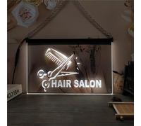 KEYQEEN Letrero de neón LED para peluquería, Luces de neón talladas en 3D para Corte de Pelo, barbería, decoración de Pared Comercial, letreros Luminosos USB,Blanco,40x30cm