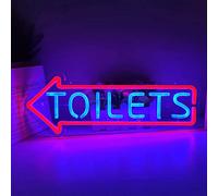 KEYQEEN Letrero de neón LED USB con Flecha de Entrada de Inodoro, Luces de neón de WC Unisex Personalizadas para decoración de Pared con indicador de baño,Left,45x17cm