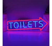 KEYQEEN Letrero de neón LED USB con Flecha de Entrada de Inodoro, Luces de neón de WC Unisex Personalizadas para decoración de Pared con indicador de baño,Right,45x17cm
