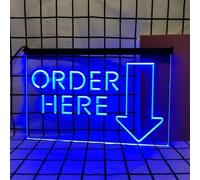 KEYQEEN Order Here Ordene aquí Letrero de neón para decoración de Pared, Luces de neón LED RGB Regulables con Control Remoto para cajero de Centro Comercial,30x20cm