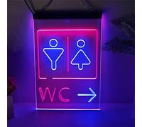 KEYQEEN Señal de Flecha de WC a la Derecha, Letrero de neón LED, decoración de Pared de baño, Luces de neón de atenuación USB, Letrero Luminoso acrílico,Blue Red,20x30cm