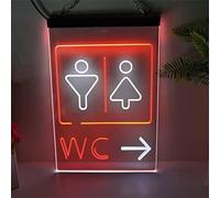 KEYQEEN Señal de Flecha de WC a la Derecha, Letrero de neón LED, decoración de Pared de baño, Luces de neón de atenuación USB, Letrero Luminoso acrílico,White Red,20x30cm