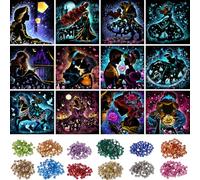 KEYRANKE Paquete de 12 kits de arte de diamantes de Disney para adultos, kits de pintura de diamantes de Disney, punto de cruz, bordado de diamante brillante, imágenes para regalo de Navidad, 12 x 16