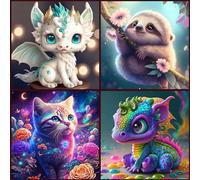 KEYRANKE® Paquete de 4 pinturas de diamantes de para niños, kits de arte de diamantes de, kits de manualidades de cristal, para niños y niñas, cuadro completo para decoración