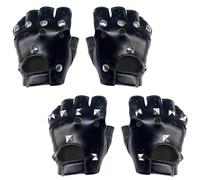 KEYRI 2 Par Guantes de Cuero PU Medio Dedo Guantes Punk de Motorista Disfraz Para Halloween Festival Hip-Hop Baile Juegos De Rol Rock Fiesta (Negro, Talla única)