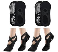 KEYRI 2 Pares Calcetines Pilates Yoga para Mujeres Niñas, Calcetines Antideslizantes Calcetine De Agarre medias de ballet con Asas y Correas, Low Top Calcetine Deportivos (Algodón, 2Negros)