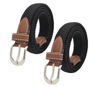 KEYRI 2 Piezas Cinturón Elástico Cinturón Trenzado de Mujer, Cintura Elástica Cinturóns Versátil Cinturóns Informal Retro Talla Única Ajustable (2 Negro)