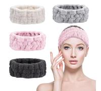 KEYRI 4 Piezas Diadema Maquillaje, Diademas Faciales de Spa Elásticas Diadema Skincare Absorbentes Cinta Pelo Maquillaje para Chica Lavar la Cara Ducha Deporte Yoga Belleza (Negro+Blanco+Ros Gris)