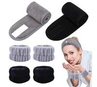 KEYRI 6 Piezas Diadema de Maquillaje y Muñequeras Cinta Pelo Maquillaje con Pegatina Mágica Ajustable Pelo Banda para Maquillaje Diadema Skincare para Belleza Bañarse Yoga Spa Deportes (Gris+Negra)