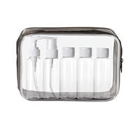 KEYRI Juego de Neceser Transparente con 5 Botellas Botes de Viaje 100ml Botes Vacios Bolsa de Vuelo para Líquidos Kit Viaje Avion para Champu Cosmetica (Negro)