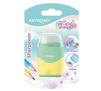 Keyroad Sacapuntas de plástico con goma de borrar, sacapuntas pastel, doble sacapuntas, blíster, mezcla de colores