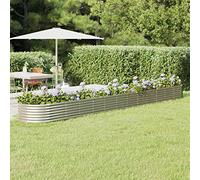 Keyroto Cama de jardín de acero galvanizado, huerto elevado de exterior, bancal elevado para flores, hierbas y verduras, color plateado, 512 x 80 x 36 cm