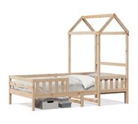 Keyroto Cama de madera maciza con techo de 90 x 200 cm de pino, cama de madera, marco de cama, marco de cama, cama familiar, estructura de cama