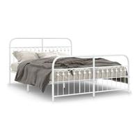 Keyroto Cama matrimonial cama de 150 x 200 cm de metal para cama de matrimonio de hierro forjado con cabecero y piecero, metal blanco, 150 x 200 cm