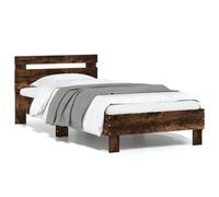 Keyroto Estructura de cama de madera de 75 x 190 cm con cabecero de madera multicapa de roble ahumado, 75 x 190 cm
