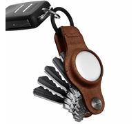 KeySmart Air - Llavero compacto para Airtag - Organizador de llaves y funda para Apple Airtag - Incluye llavero para fijar el llavero del coche, Marrón, Pocket Sized