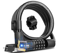 KEYSTP Cable de bloqueo de bicicleta con combinación y llave, cerradura de bicicleta recuperable con contraseña antirrobo, cerradura de combinación de bicicleta reajustable segura en espiral con