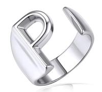 KeyStyle GoldChic Jewelry - Anillo con letra inicial en negrita ajustable, anillo de oro para mujer, grabado personalizado, anillo abierto para fiesta, Adjustable, Chapado en oro blanco, Sin piedras