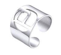 KeyStyle GoldChic Jewelry - Anillo de oro con letra inicial abierta ajustable, anillo de declaración para mujer, grabado personalizado, anillo de sello para fiesta, Adjustable, Acero inoxidable, Sin