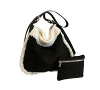 KEYULI Women Suede Tote with Faux Lamb Wool Lined Brown Suede Tote Bag Sherpa Purse Retro Slouchy Bag (Black)