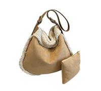 KEYULI Women Suede Tote with Faux Lamb Wool Lined Brown Suede Tote Bag Sherpa Purse Retro Slouchy Bag (Khaki)