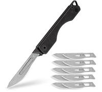 KeyUnity Cuchillo plegable de titanio KK01, navaja de bolsillo EDC con hoja intercambiable #24, para caza al aire libre, camping, pesca, senderismo para hombres y mujeres (PVD Negro)